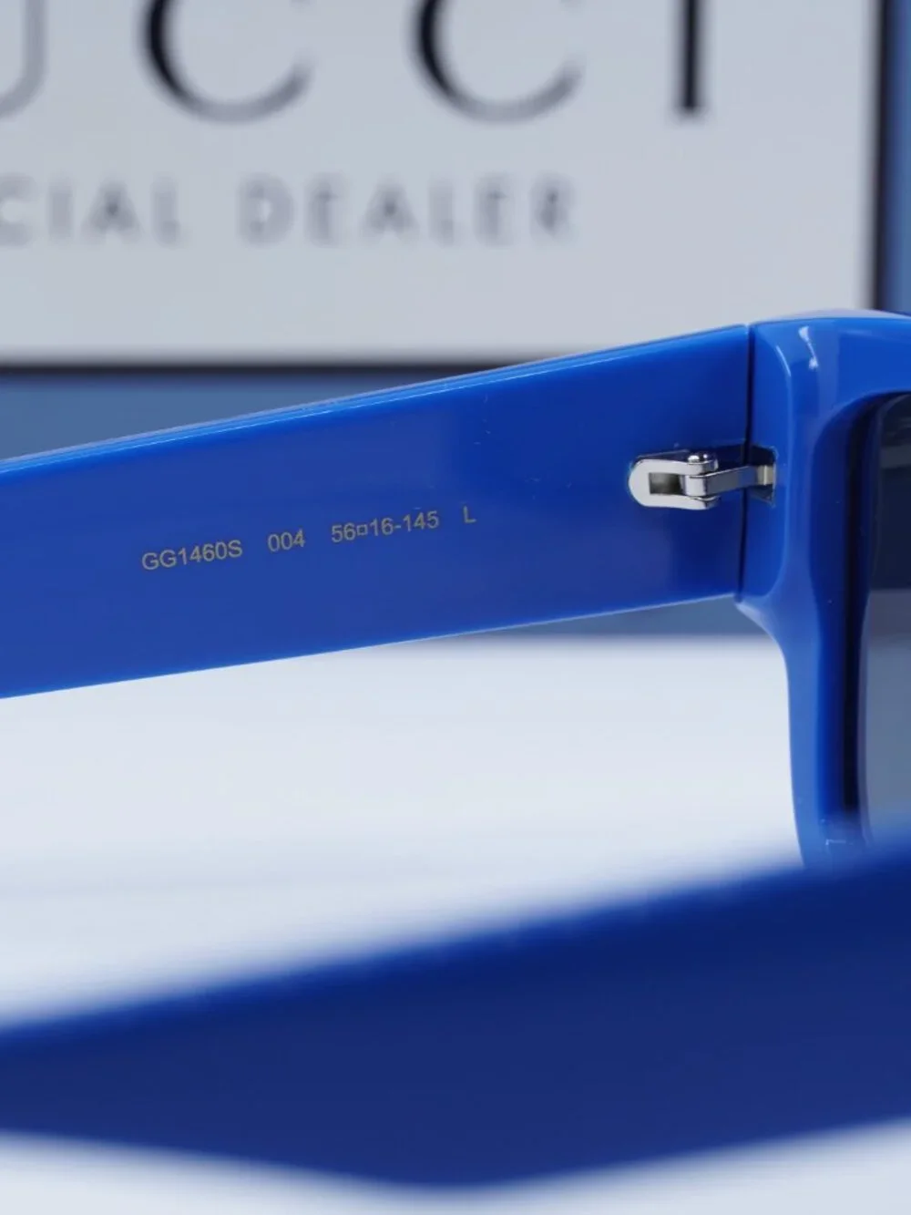 Gucci GG1460S 004 Square Sunglasses - Solid Azure\Blue Flash Mirror Silver